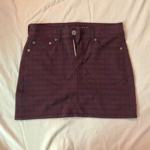 Red and navy plaid skirt